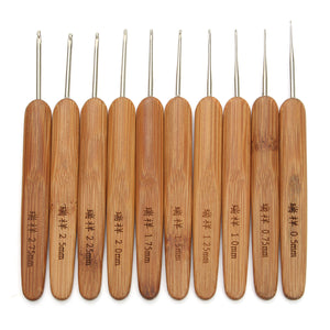 10Pcs Metal Crochet Hook Carbonized Bamboo Handle Knitting Needlework Craft 0.5mm-2.75mm