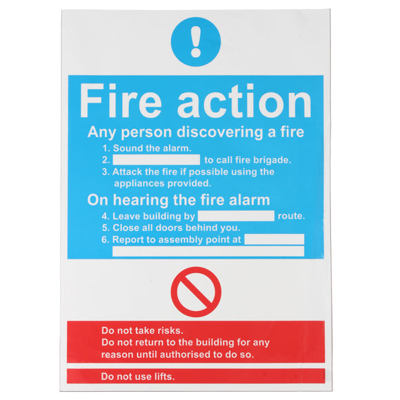 FIRE ACTION Sign Sticker Assembly Office Door Notice Decal Waterproof Decor Sticker 205x290mm