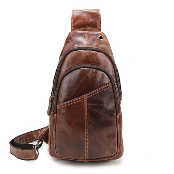 Ekphero Men Vintage Genuine Leather Retro Crossbody Bag Chest Bag