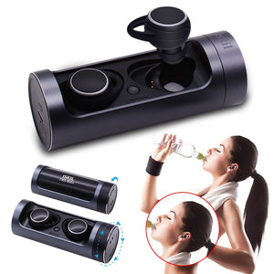 [True Wireless] Portable Dual bluetooth Earphone Ratation Open Waterproof Stereo with Charging Case