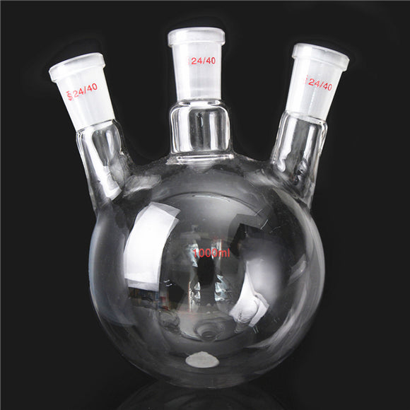 1000ml 3 Neck 24/40 Flat Bottom Glass Flask Laboratory Boiling Vessel