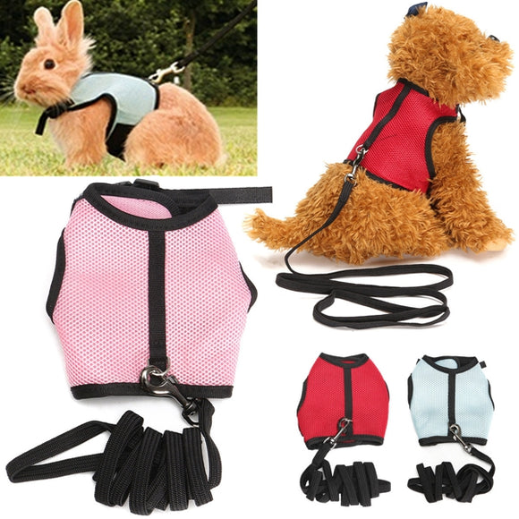 Adjustable Small Pet Dog Cat Rabbit Hamster Nylon Vest Harness & Lead Leash Rope