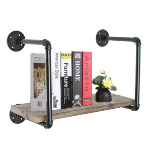 Rustic Wood Pipe Frame Floating Shelf Bracket Rack Holder Wall Mounted Storage