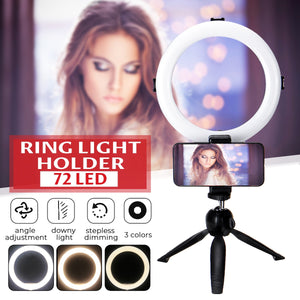 Live Video Dimmable LED Ring Light Photography Adjustable 360 Rotating Fill Light with Phone Clip Selfie Holder Tripod for Beauty Makeup