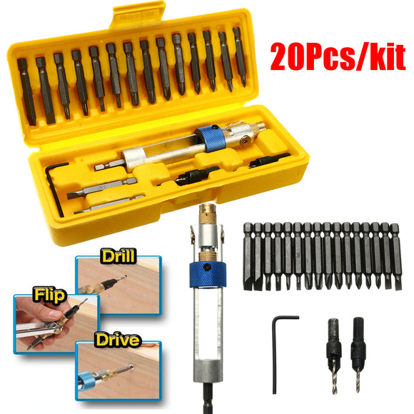 20Pcs Screwdriver Repairtoolkit Drill Driver Swivel Head Holder with Drill Bit Set