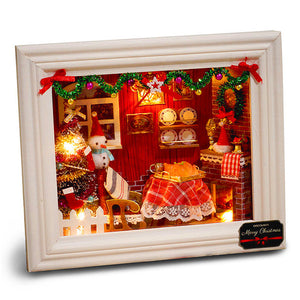 Cute Room Happy Christmas DIY Model Miniature Dollhouse Wooden Frame Dollhouse