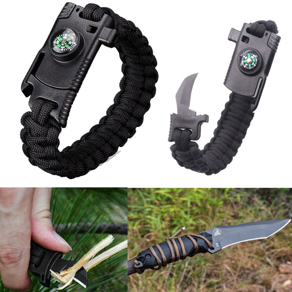 IPRee 4 In 1 EDC Survival Bracelet Outdoor Emergency 7 Core Paracord Whistle Compass Kit