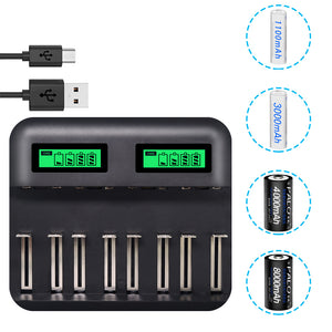 PALO Multi 8 Slots LCD Display Battery Charger Travel Portable Car Chargers Smart Charger For Nimh Nicd AA/AAA/SC/C/D/9V Rechargeable Battery