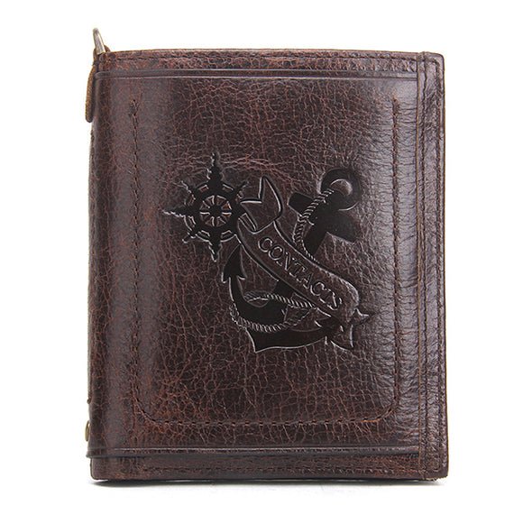 Men Genuine Leather Outdoor Casual Vintage 6 Card Slot Multi-function Wallet