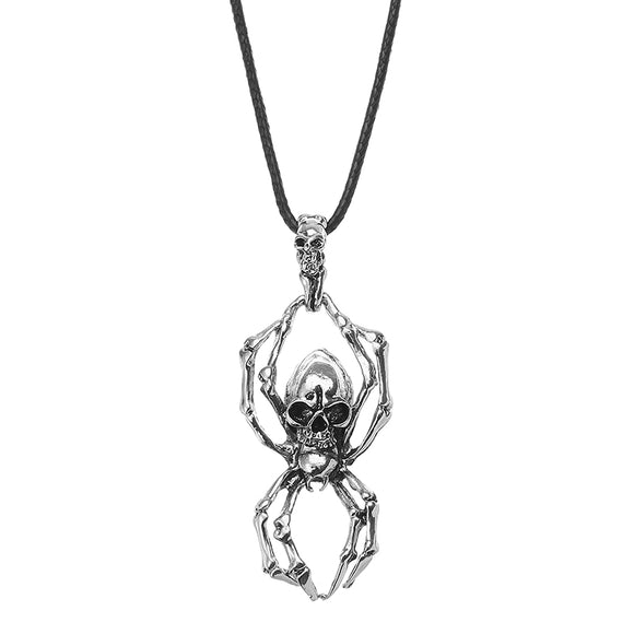 Retro Double Skull  Zinc Alloy Chain Punk Spider Pendant Necklace for Men