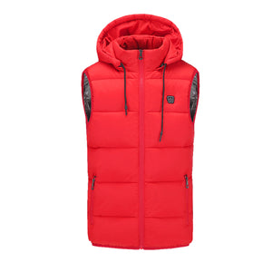 Unisex USB Heating Electric Heated Vest Winter Warm Hooded Jacket Coat Clothing Red