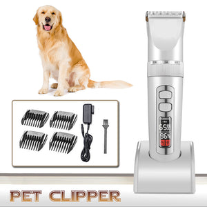 LCD Rechargeable Pet Hair Trimmer Low-noise Cordless Electric Clipper Hair Remover Cutter with Comb for Cat Dog Grooming Tools