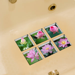 PAG 6pcs 13x13cm Lotus Pattern 3D Anti Slip Waterproof Bathtub Sticker