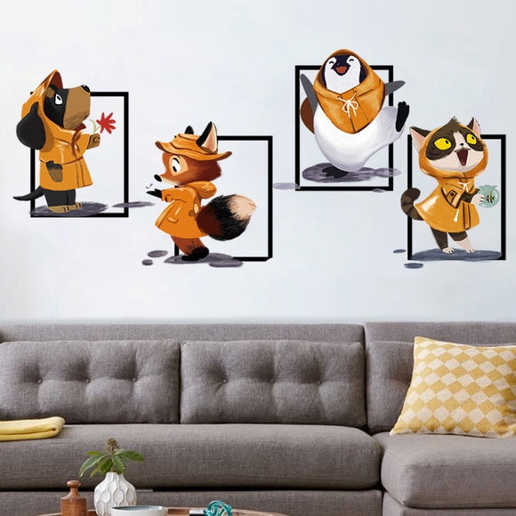 Happy Cute Little Squirrel Rainy Day Color Wall Stickers Living Room Removable Glass Wall Stickers