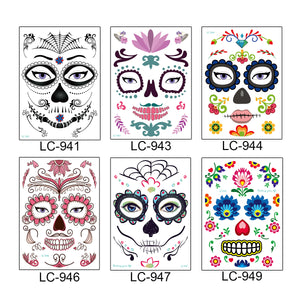 Halloween Cosplay Waterproof Temporary Skull Face Tattoo Sticker Makeup Dress Art Prop