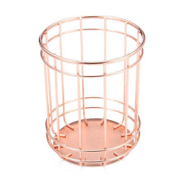 8.4cmx9.9cm Elegant Rose Gold Round Iron Pen Cup Pens Storage Case  Organizer