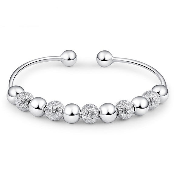 925 Silver Plated Beads Cuff Bracelet Bangle For Women