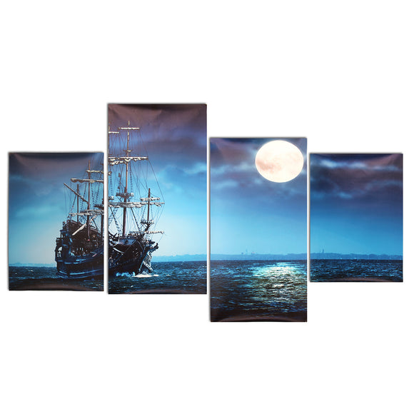 Modern Canvas Print Painting Picture Home Decor Blue Sea Boat Wall Art Framed Paper