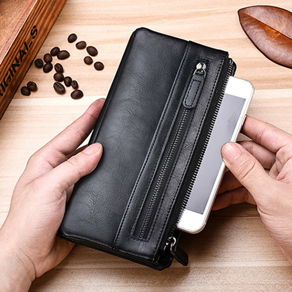 Men PU Leather Solid Long Phone Purse 11 Card Slot Wallet