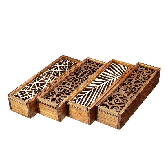 Retro Wooden Hollow Out Pen Pencil Case Stationery Box Storage Holder Organizer Pencil Box