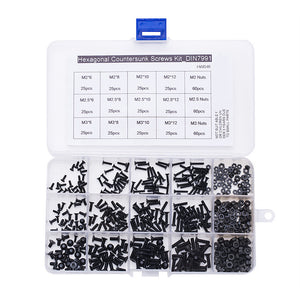 480Pcs M2 M2.5 M3 Flat Countersunk Head Hex Socket Screws Kit 10.9 Grade Machine Bolt Screw