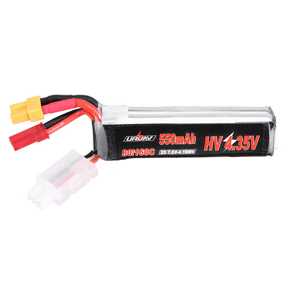 URUAV 7.6V 550mAh 80C/160C 2S HV 4.35V Lipo Battery XT30 Plug for FPV Racing Drone