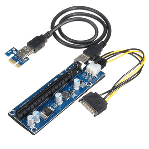 006C 6Pin PCIe PCI 1x to 16x Express Riser Card USB 3.0 4 Capacitance Mining 60CM