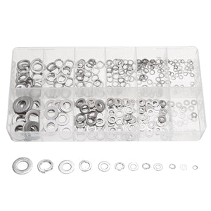 350Pcs Stainless Steel Flat Spring Washers Assortment Set Metal Lock Washer