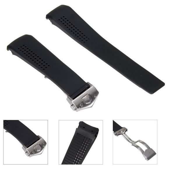 20/22mm Black Rubber Band Strap For TagHeuer CV2014 With Buckle