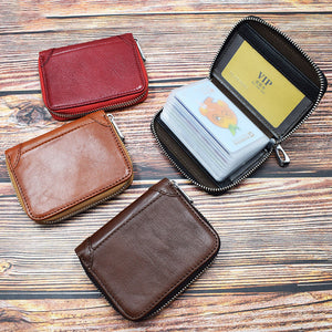 Women Men Genuine Leather 20 Card Slot Solid Retro Card Holder ID Card Holder Purse