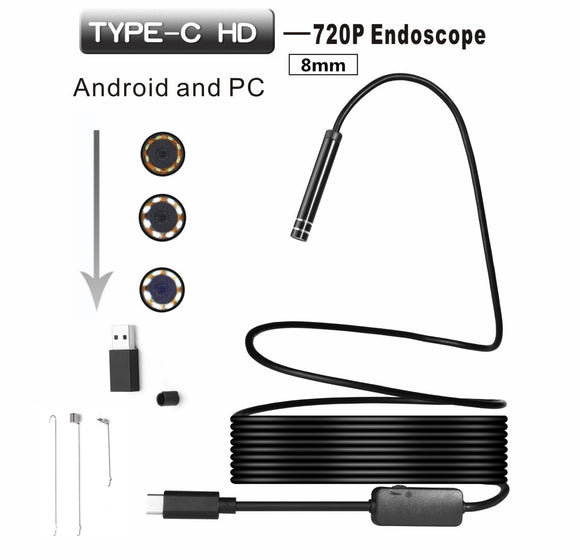 8mm 8 LED Waterproof Type C Endoscope Borescopes Inspection Camera for Xiaomi Samsung PC