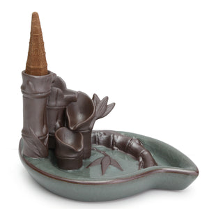 Porcelain Bamboo Pool Design Backflow Ceramic Incense Burner Cone Holder Censer Fragrant Decor