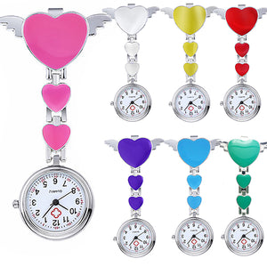 Women Sweet Heart Wing Metal Nurse Watch Pendant Clip Watch