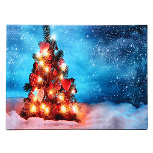 40 x 30cm Operated LED Christmas Snowy Tree Xmas Canvas Print Wall Art