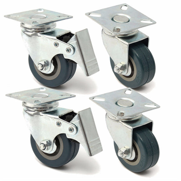 4pcs 50mm Heavy Duty Rubber Swivel Castor Wheels Trolley Caster Brake