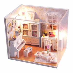 Hoomeda DIY Wood Dollhouse Miniature With LED+Furniture+Cover