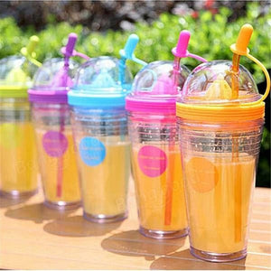 Multi-color Fruit Infusing Water Bottle Lovely Sport Juice Tumbler Bottle Tea Cup with Straw