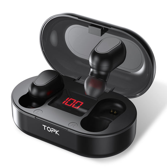 TOPK F23 TWS bluetooth 5.0 Digital Display Earphone Wireless Stereo In-ear Earbuds Headphone with Charging Box