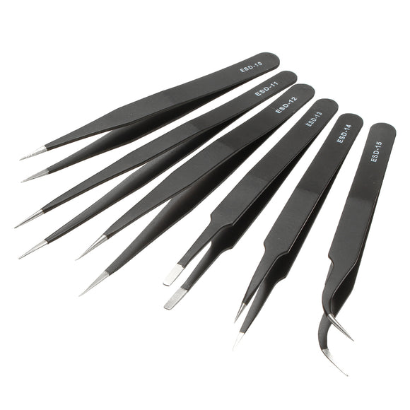 ESD 10-15 Safe Anti-static Tweezers Maintenance Repair Nippers Forceps Tools Kit