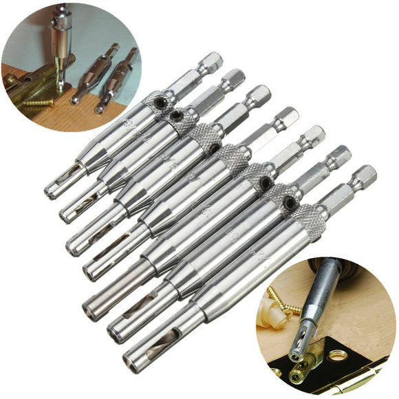 7pcs 1/4 Inch Shank HSS Self Centering Hinge Drill Bits Countersink Drill Bit