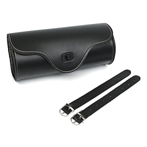 Motorcycle Barrel Saddle Bag PU Leather Metal Tool Bags Black Front Rear Moto Luggagge Bag