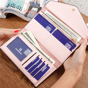 Women 3 Folded Long Wallet Hasp Envelope Purse Card Holder Coin Bags 5.5'' Phone Bag For Iphone 7P