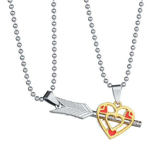 Trendy Stainless Steel Love Couple Arrow Cupid Hollow Heart Shape Necklace for Men Women