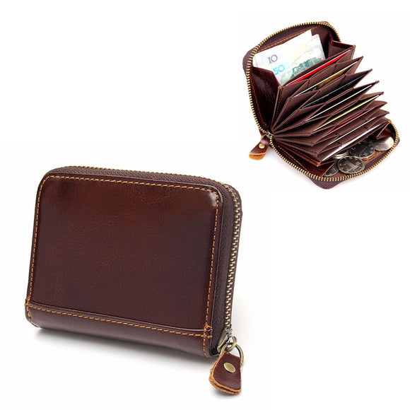 RFID Blocking Coffee Leather Zipper Business Card Around Wallet Card Holder Coin Purse