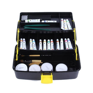 Plastic Painting Tool Box Three-layer Gouache Paint Box Black Painting