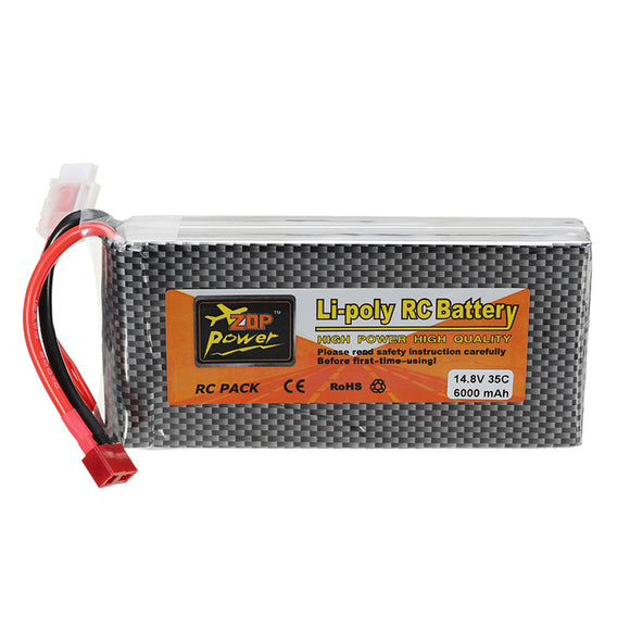 ZOP Power 14.8V 6000mah 35C 4S Lipo Battery T Plug for RC Car RC Airplane