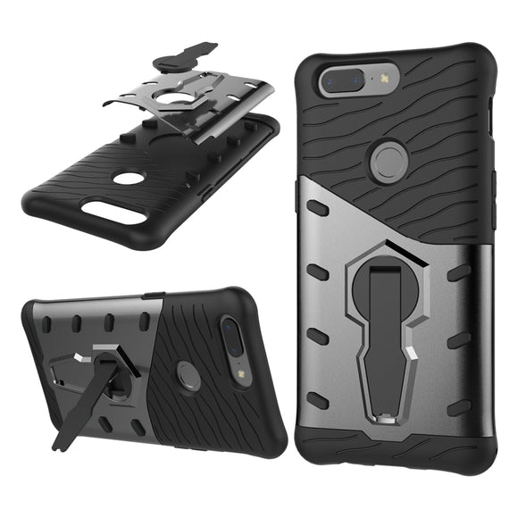 Hybrid Shockproof TPU+PC Armor Stand Holder Back Case For OnePlus 5T