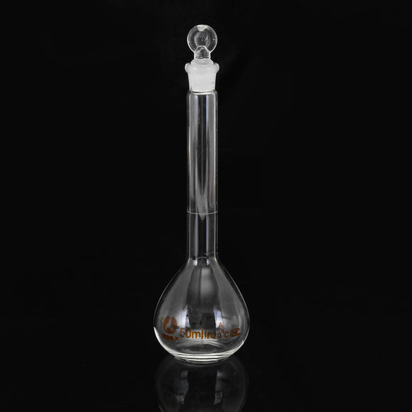 50mL Clear Glass Volumetric Flask w/ Glass Stopper Lab Chemistry Glassware