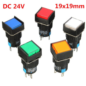 16mm DC 24V Push Button Self Lock Latching Switch Square LED Light 19x19mm