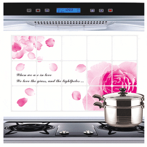 45*75cm Pink Rose Aluminum Foil Paper Oil-proof Wall Sticker Kitchen Waterproof Wallpaper